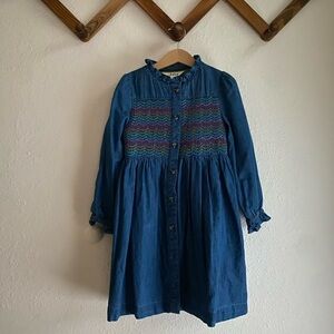 Mini Boden 100% Cotton Denim Longsleeve Dress Rainbow 6/7 EUC